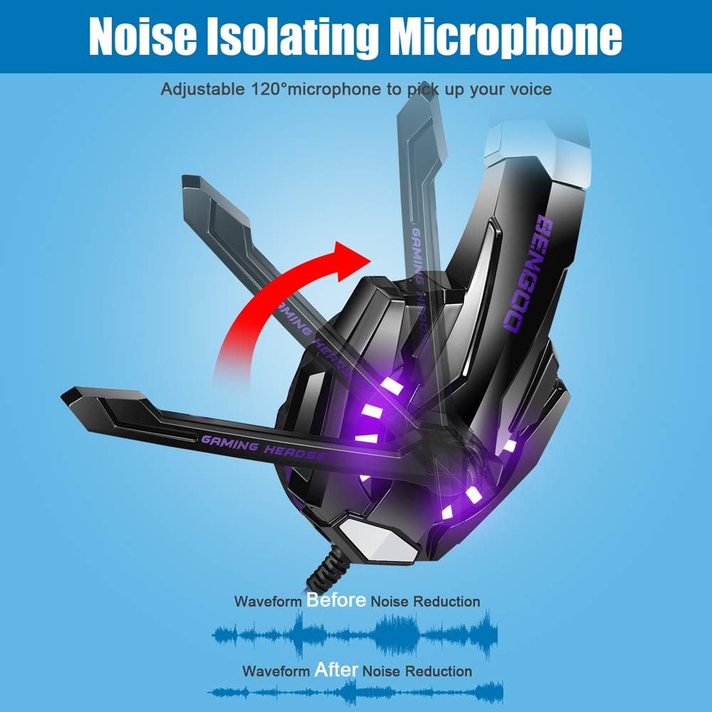 Gaming Headset for PS4 PC Xbox Noise Cancelling Over Ear Mic Purple a7