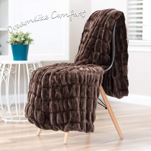 Ruched Faux Fur Throw Blanket 50x65 Dark Gray a7