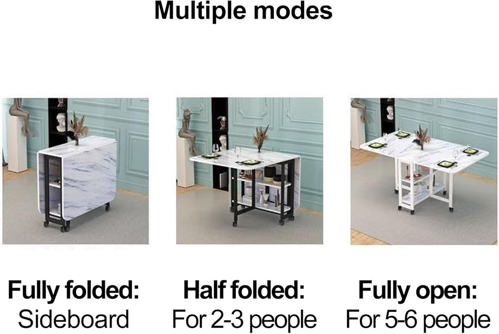 Folding Dining Table with Wheels and Storage Racks a7