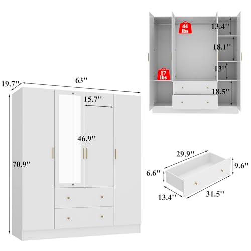 Wooden Armoire Wardrobe with Mirror and Drawers a7