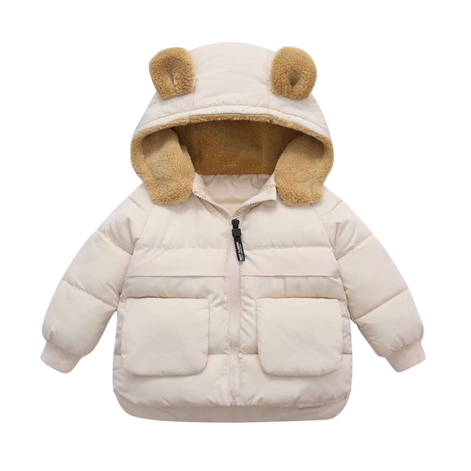 Winter Clothes for Toddler Boys Toddler Kids Baby Boys Girls Winter Warm Solid Coats Bear Ears Hooded Padded Jacket Outwear Little Girls Clothes (Beige,100 18-24 Months)
