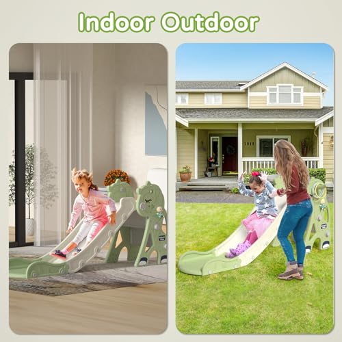 Toddler Slide for Ages 1-3 Indoor Outdoor Playset with Basketball Hoop Pink k7