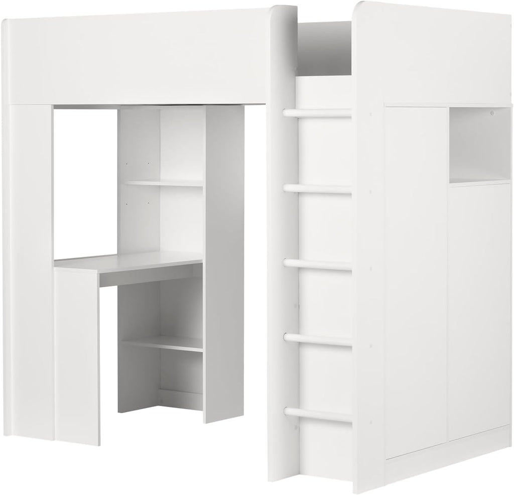 Boldly Bohemian Bed with Desk Pure White, Rectangular, Twin Size, Murphy bed, Wood - 77 x 42 x 72.5 inches